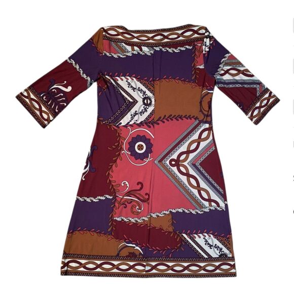 Donna Morgan Midi Sheath Stretchy Dress 3/4 sleeves Red Pink Purple Sz 10 Medium - Picture 5 of 11